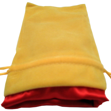 Small Velvet Dice Bag - Yellow w/ Red Lining